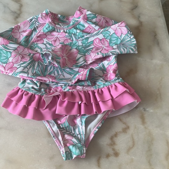 Tommy Bahama 3T Rash Guard Swimsuit Pink Ruffle Hibiscus Wonder Nation Rainbow - Picture 12 of 16